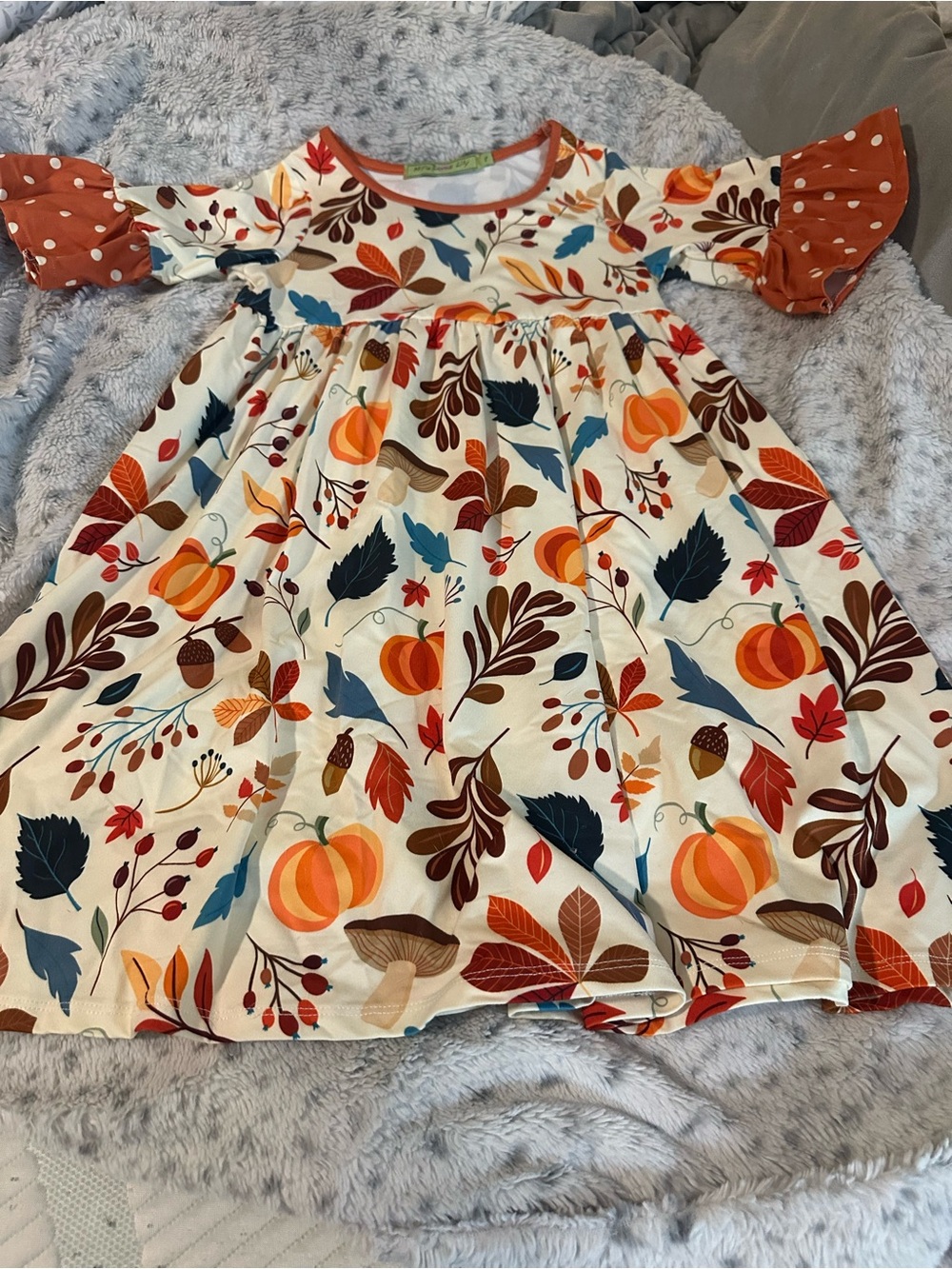 Millie Loves Lily Girls' Autumn Pumpkin Print Dress - Orange & Cream